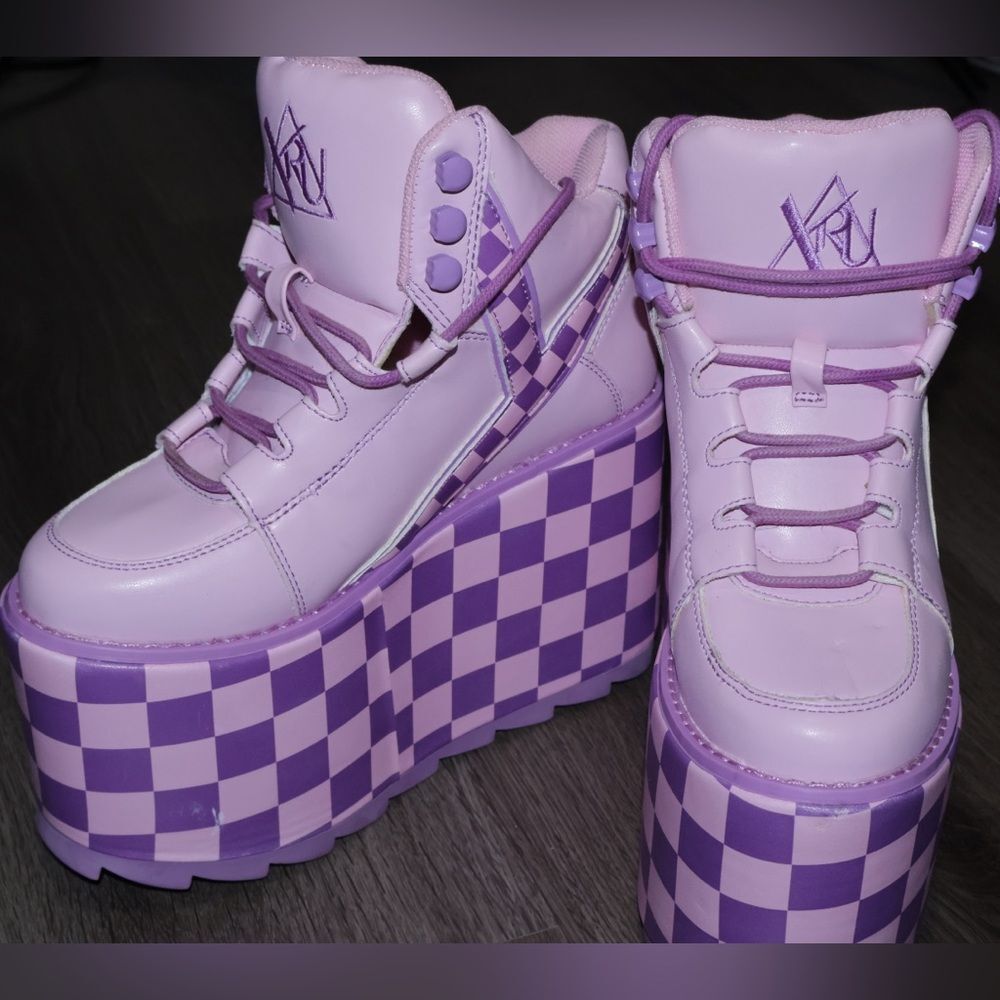 PINK/LAVENDER QOZMO CHECKERPLATFORM SNEAKERS womens 5 - Picture 7 of 12